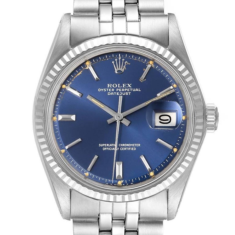 Rolex Datejust Steel White Gold Blue Sigma Dial Vintage Watch 1601 For Sale  at 1stDibs | 1601 blue dial