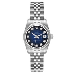 Rolex Datejust Steel White Gold Blue Vignette Diamond Dial Ladies Watch 179174