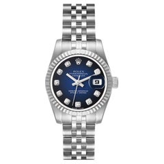 Rolex Datejust Steel White Gold Blue Vignette Diamond Dial Ladies Watch 179174