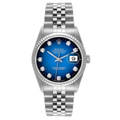 Rolex Datejust Steel White Gold Blue Vignette Diamond Dial Mens Watch 16234