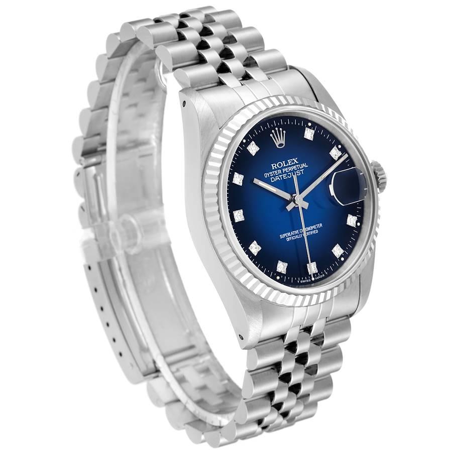Rolex Datejust Steel White Gold Blue Vignette Diamond Dial Mens Watch 16234 In Excellent Condition In Atlanta, GA