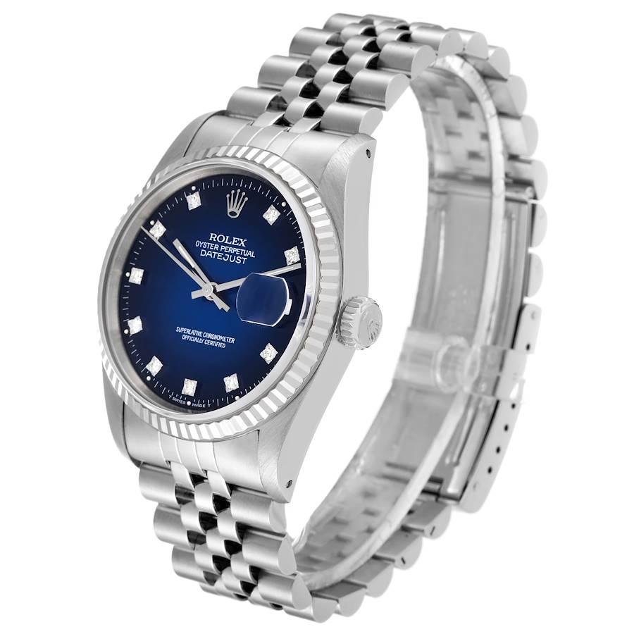 Men's Rolex Datejust Steel White Gold Blue Vignette Diamond Dial Mens Watch 16234