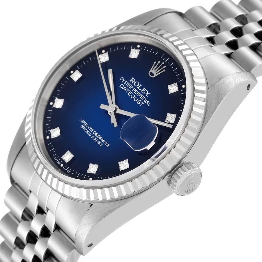 Rolex Datejust Steel White Gold Blue Vignette Diamond Dial Mens Watch 16234 1