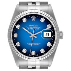 Rolex Datejust Steel White Gold Blue Vignette Diamond Dial Mens Watch 16234