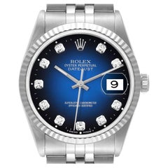 Rolex Datejust Steel White Gold Blue Vignette Diamond Dial Watch 16234 Box Paper