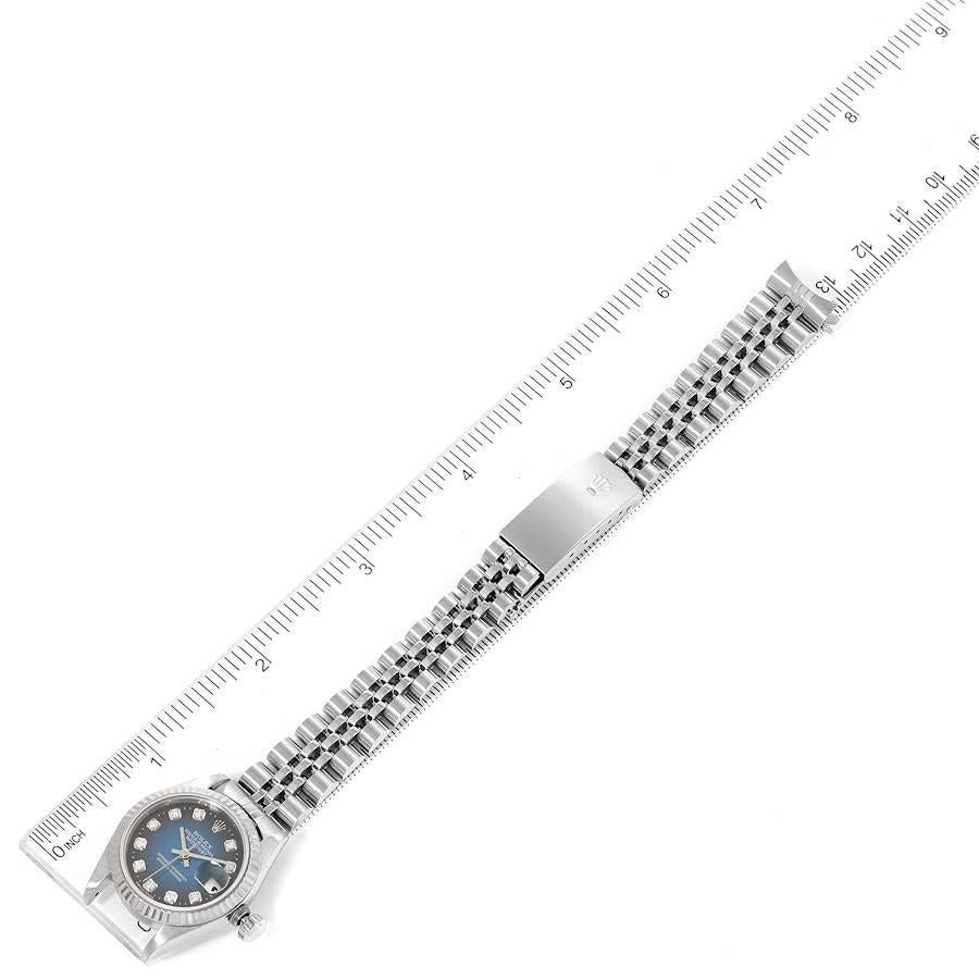 Rolex Datejust Steel White Gold Blue Vignette Diamond Ladies Watch 69174 For Sale 6