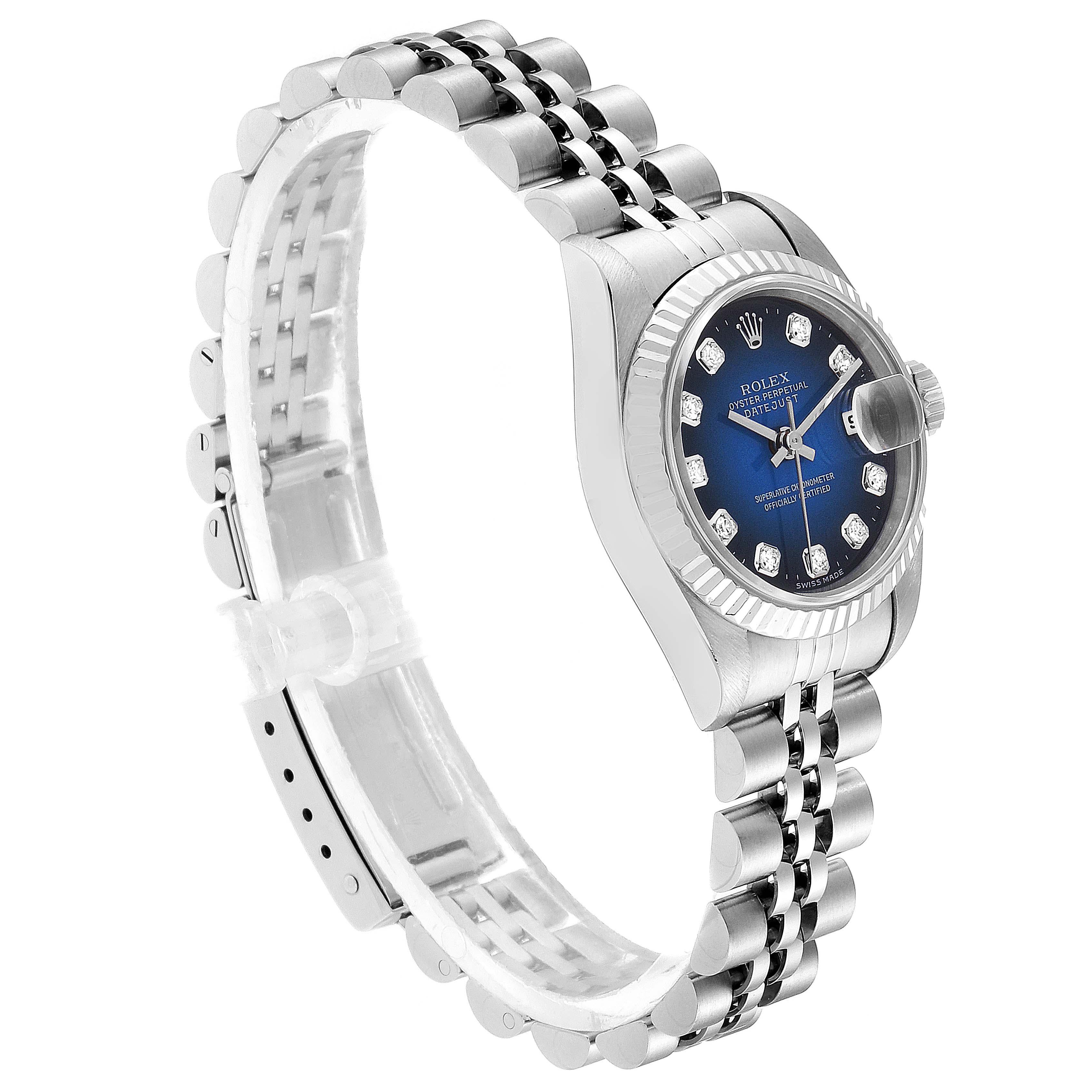 Women's Rolex Datejust Steel White Gold Blue Vignette Diamond Ladies Watch 69174