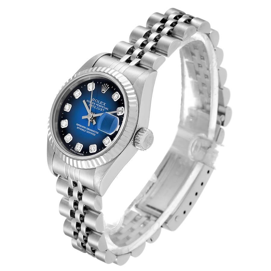 Women's Rolex Datejust Steel White Gold Blue Vignette Diamond Ladies Watch 69174 For Sale
