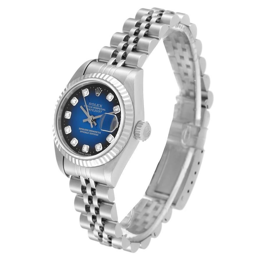 Women's Rolex Datejust Steel White Gold Blue Vignette Diamond Ladies Watch 69174