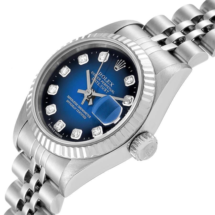 Rolex Datejust Steel White Gold Blue Vignette Diamond Ladies Watch 69174 For Sale 1