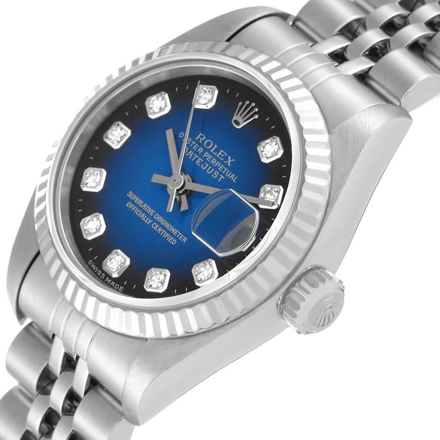 Rolex Datejust Steel White Gold Blue Vignette Diamond Ladies Watch 69174 1