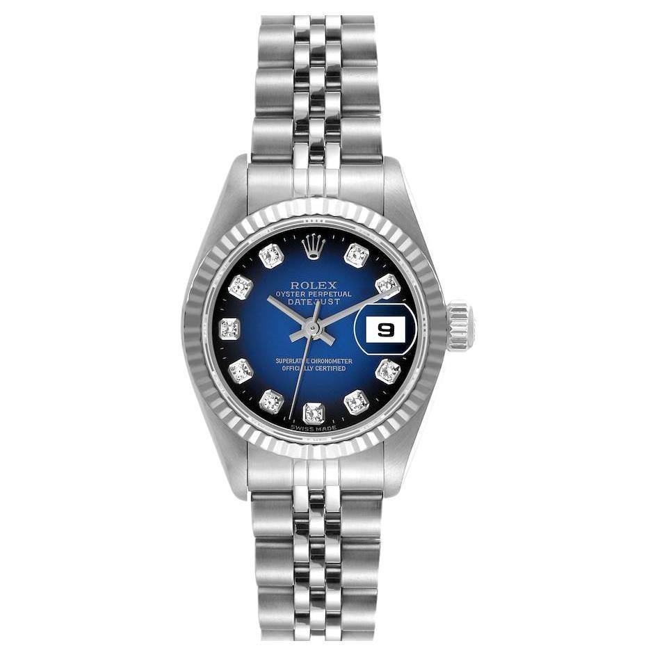 Rolex Datejust Steel White Gold Blue Vignette Diamond Ladies Watch 69174