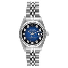 Rolex Datejust Steel White Gold Blue Vignette Diamond Ladies Watch 69174