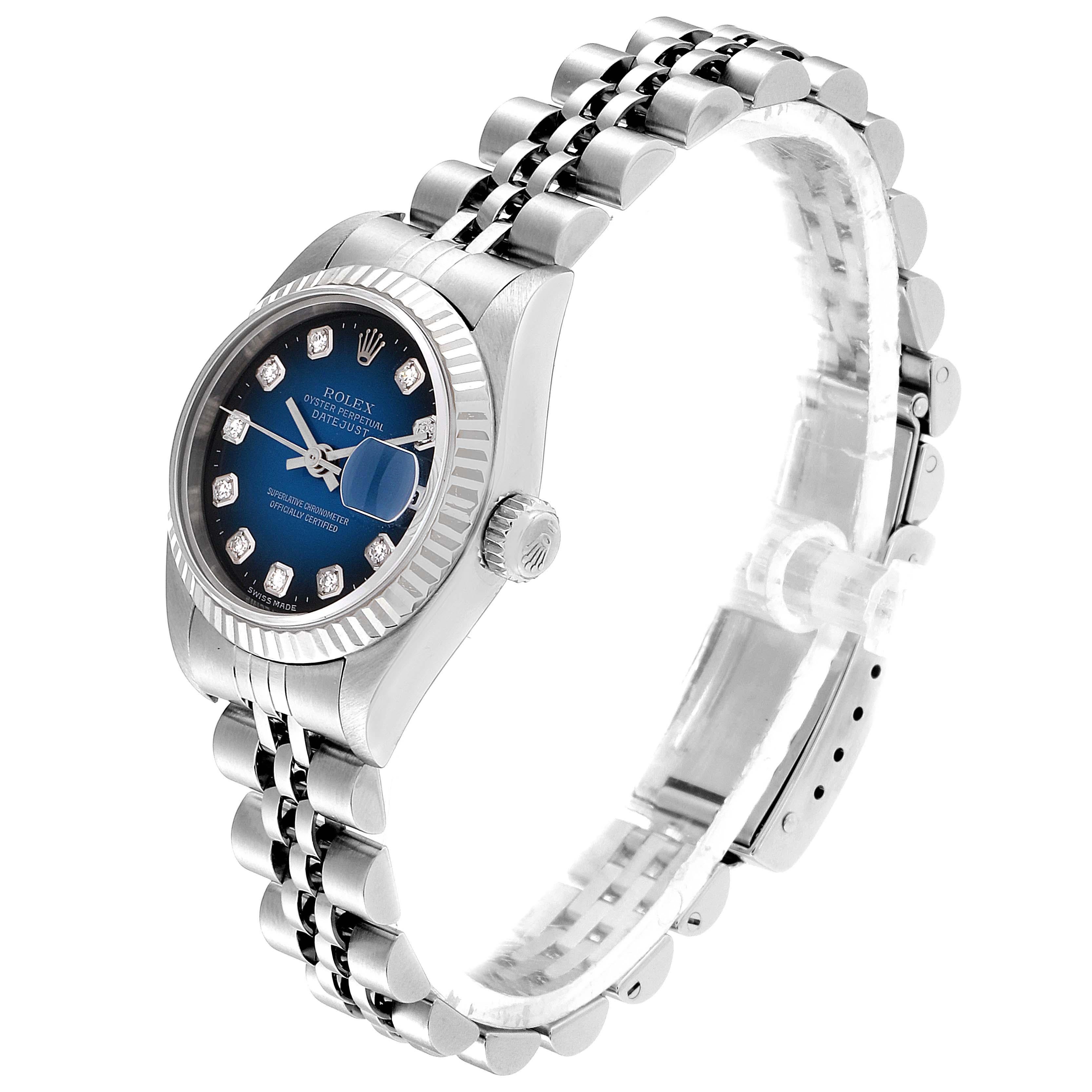 Rolex Datejust Steel White Gold Blue Vignette Diamond Ladies Watch 79174 In Good Condition In Atlanta, GA