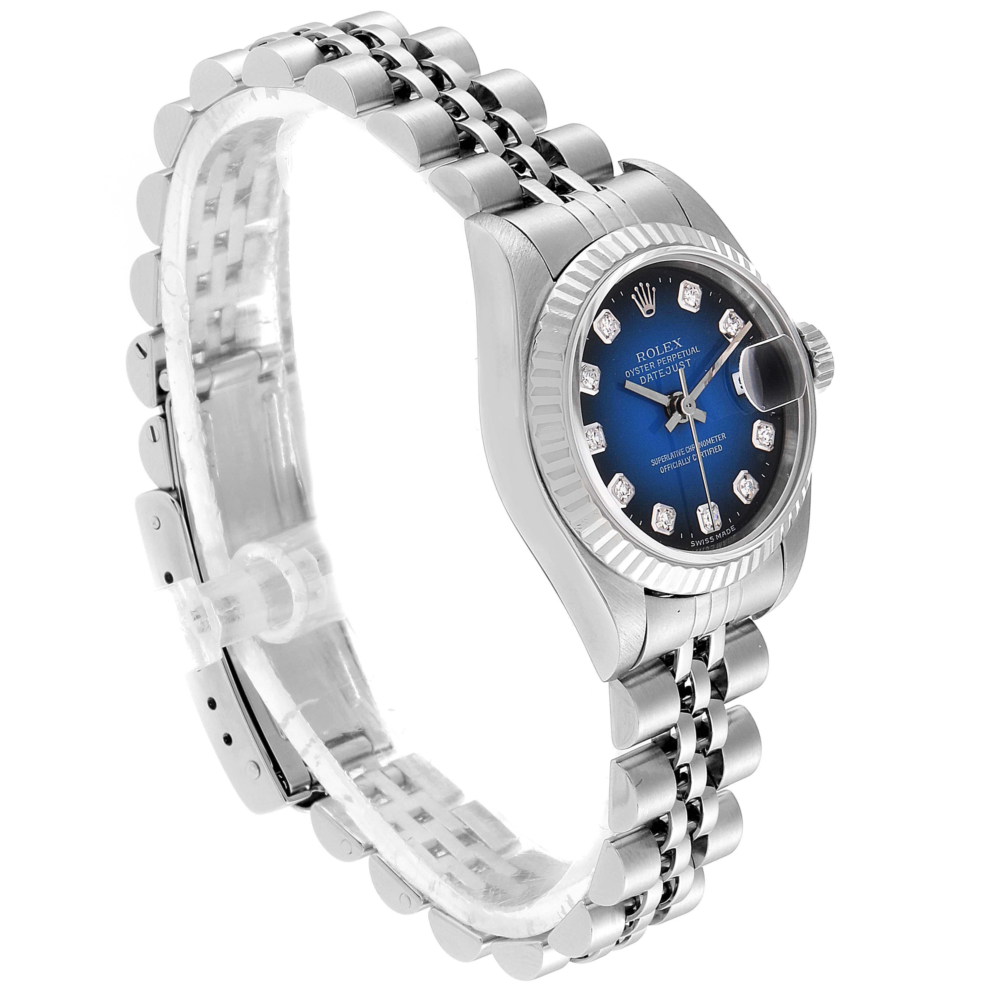 Women's Rolex Datejust Steel White Gold Blue Vignette Diamond Ladies Watch 79174
