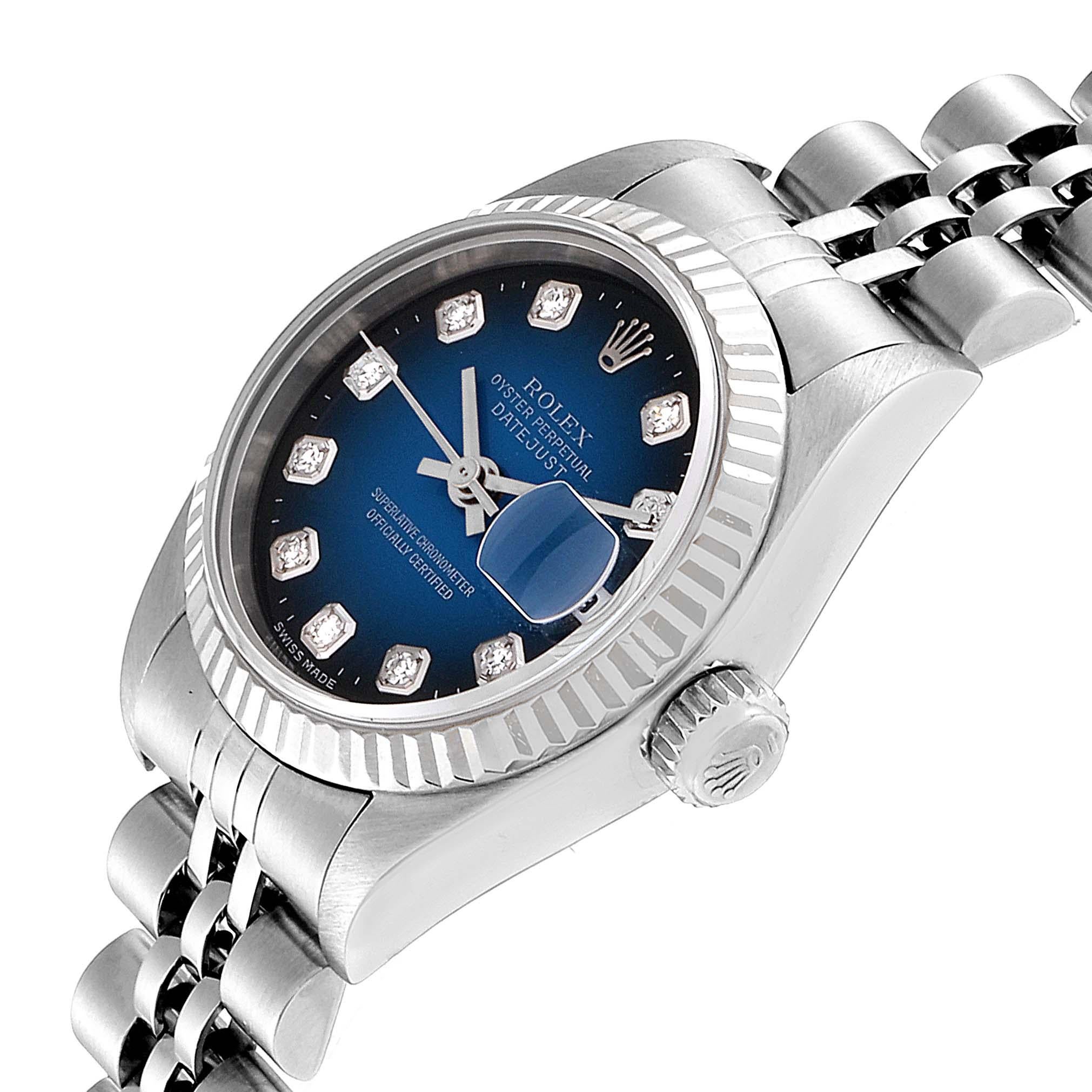 Rolex Datejust Steel White Gold Blue Vignette Diamond Ladies Watch 79174 1