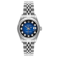 Rolex Datejust Steel White Gold Blue Vignette Diamond Watch 79174 Box Papers