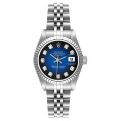 Rolex Datejust Steel White Gold Blue Vignette Diamond Watch 79174 Box Papers