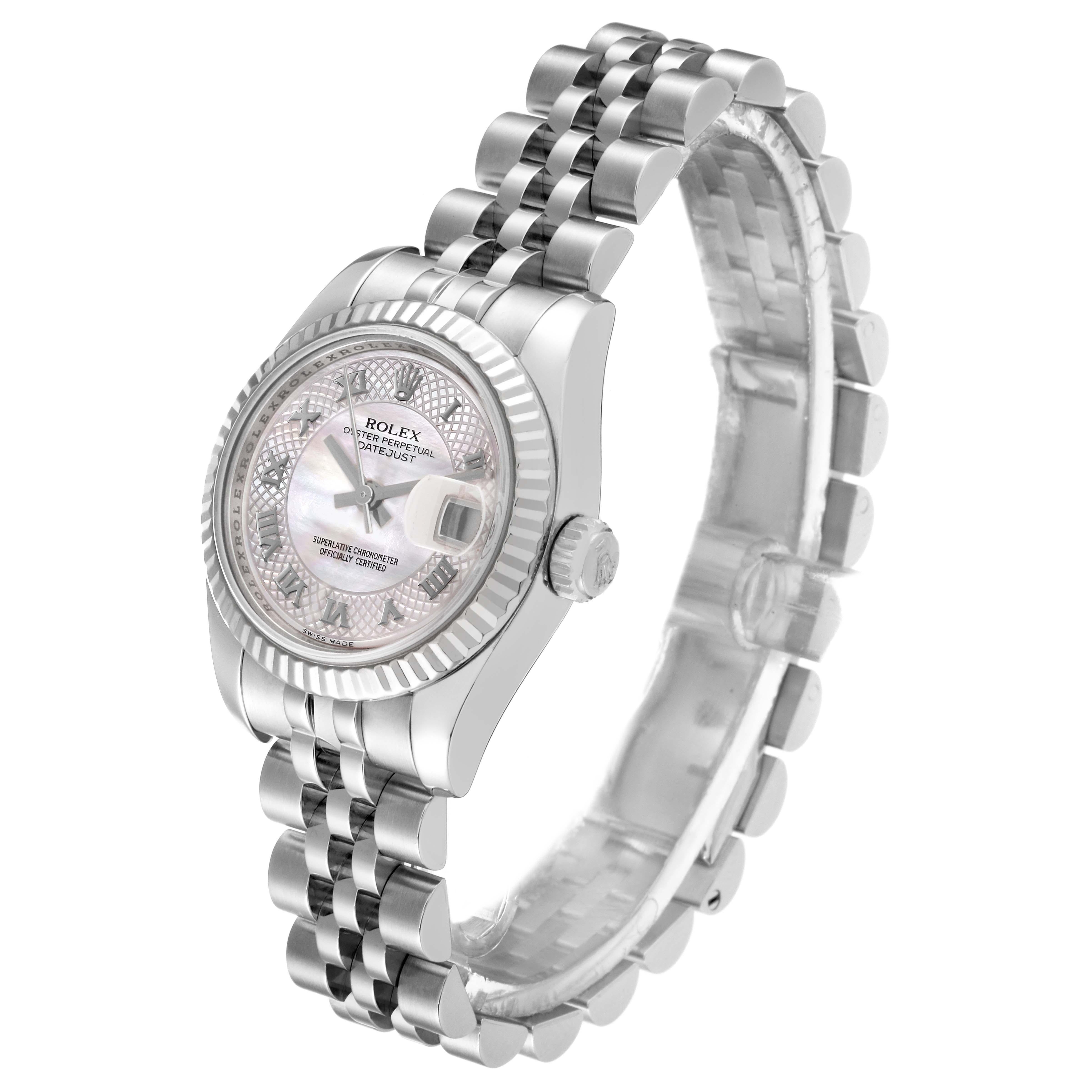 Women's Rolex Datejust Steel White Gold Decorated MOP Ladies Watch 179174 Box Card