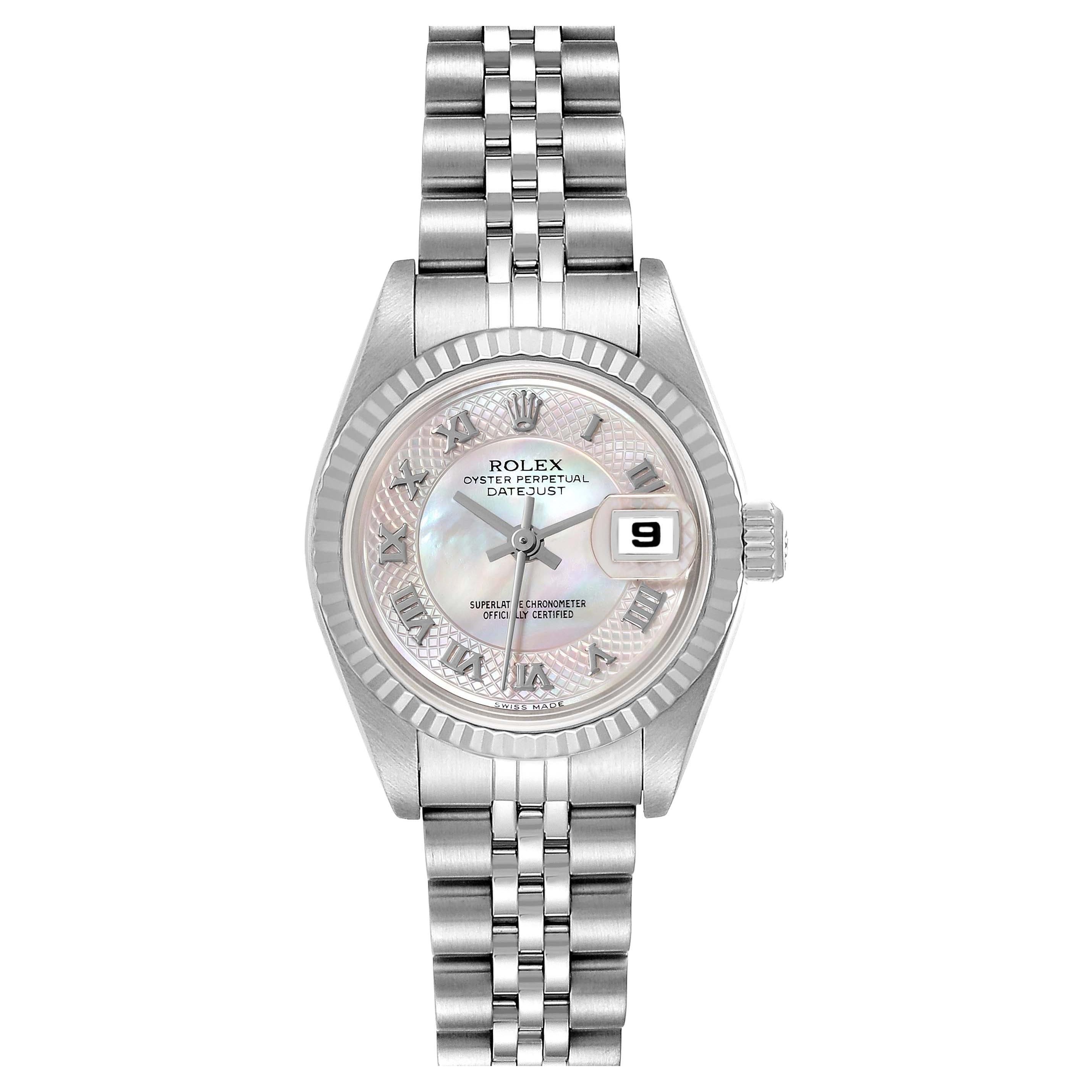 Rolex Montre Datejust en acier et or blanc décorée de nacre pour femmes 79174 en vente