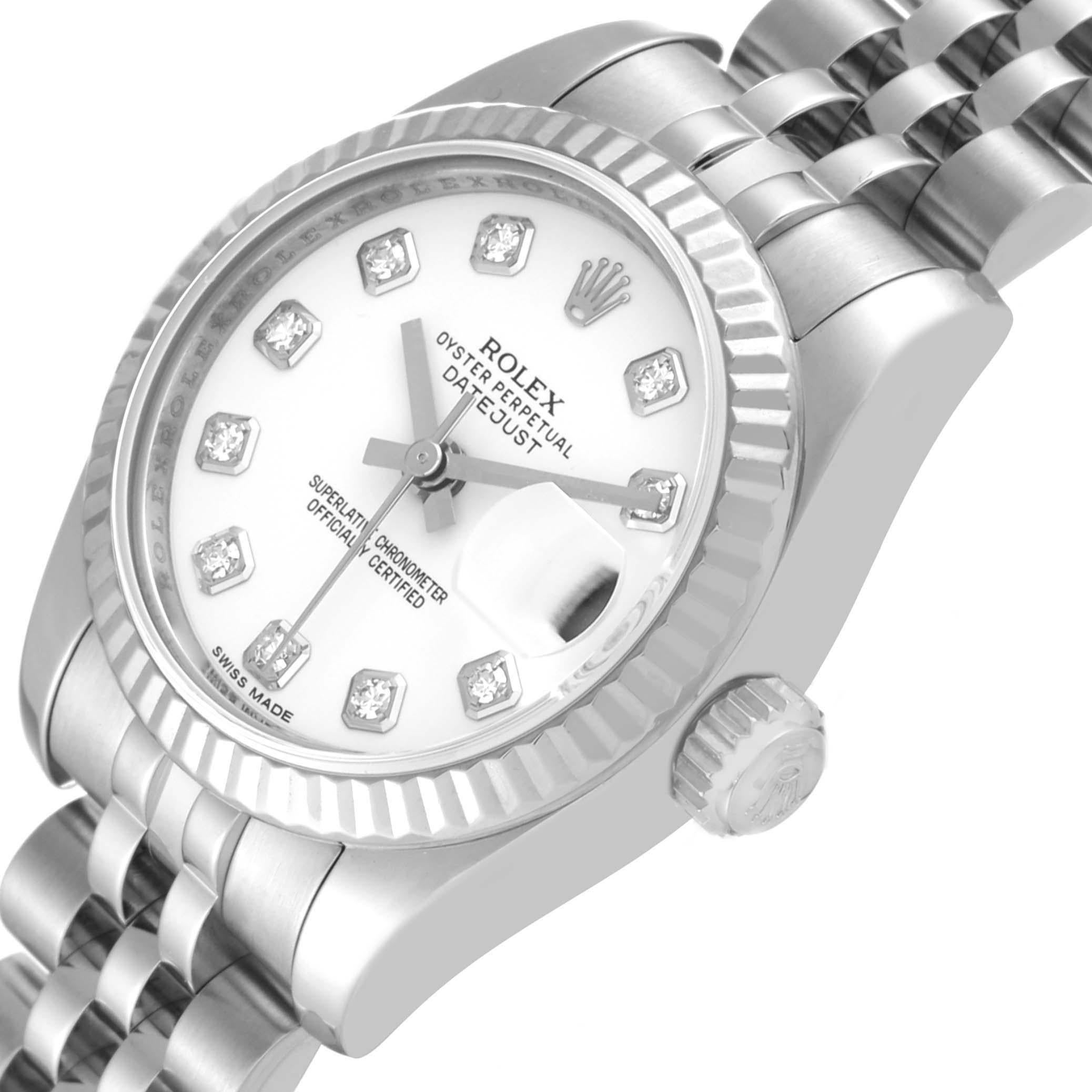 Rolex Datejust Steel White Gold Diamond Dial Ladies Watch 179174 Box Card In Excellent Condition In Atlanta, GA