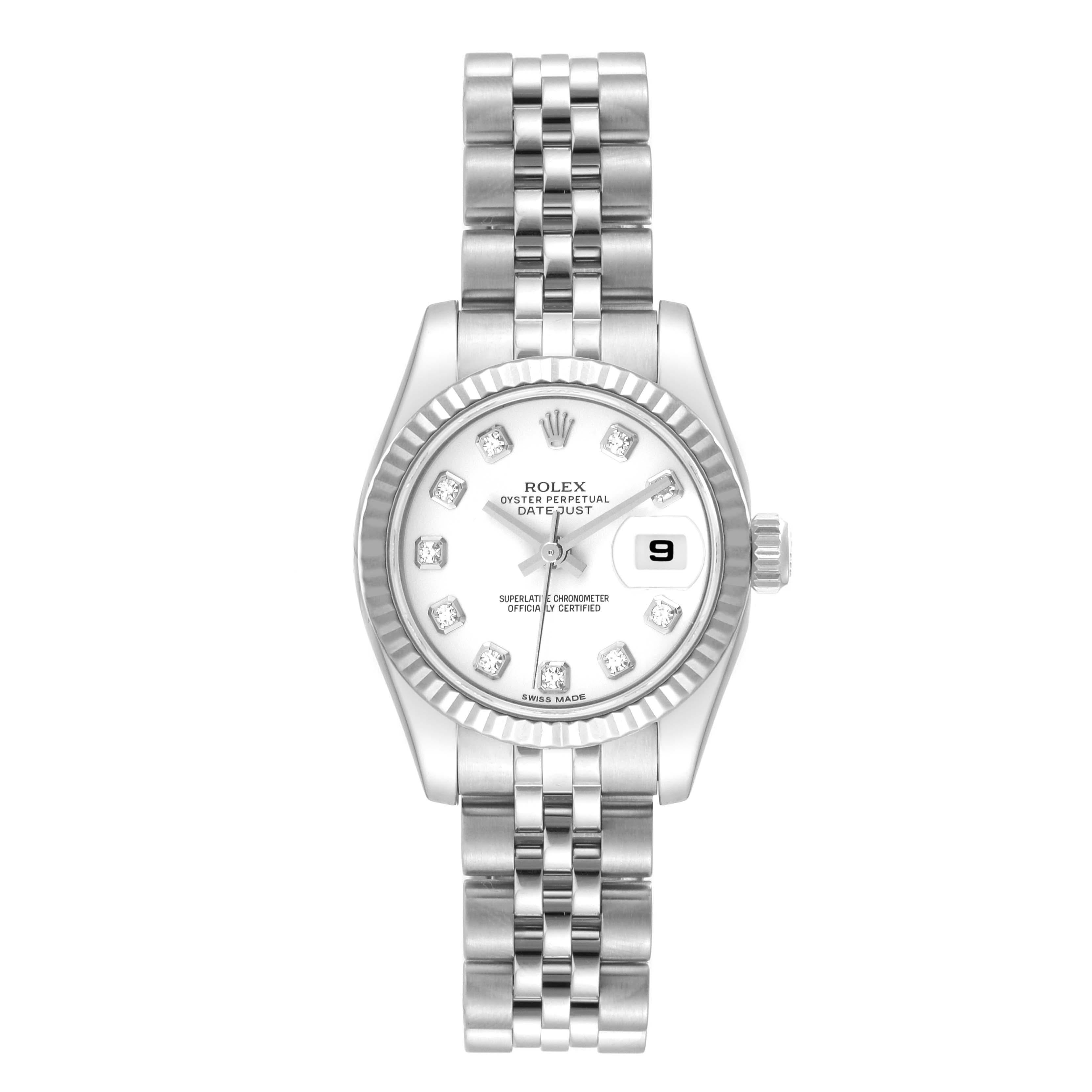 Women's Rolex Datejust Steel White Gold Diamond Dial Ladies Watch 179174 Box Card