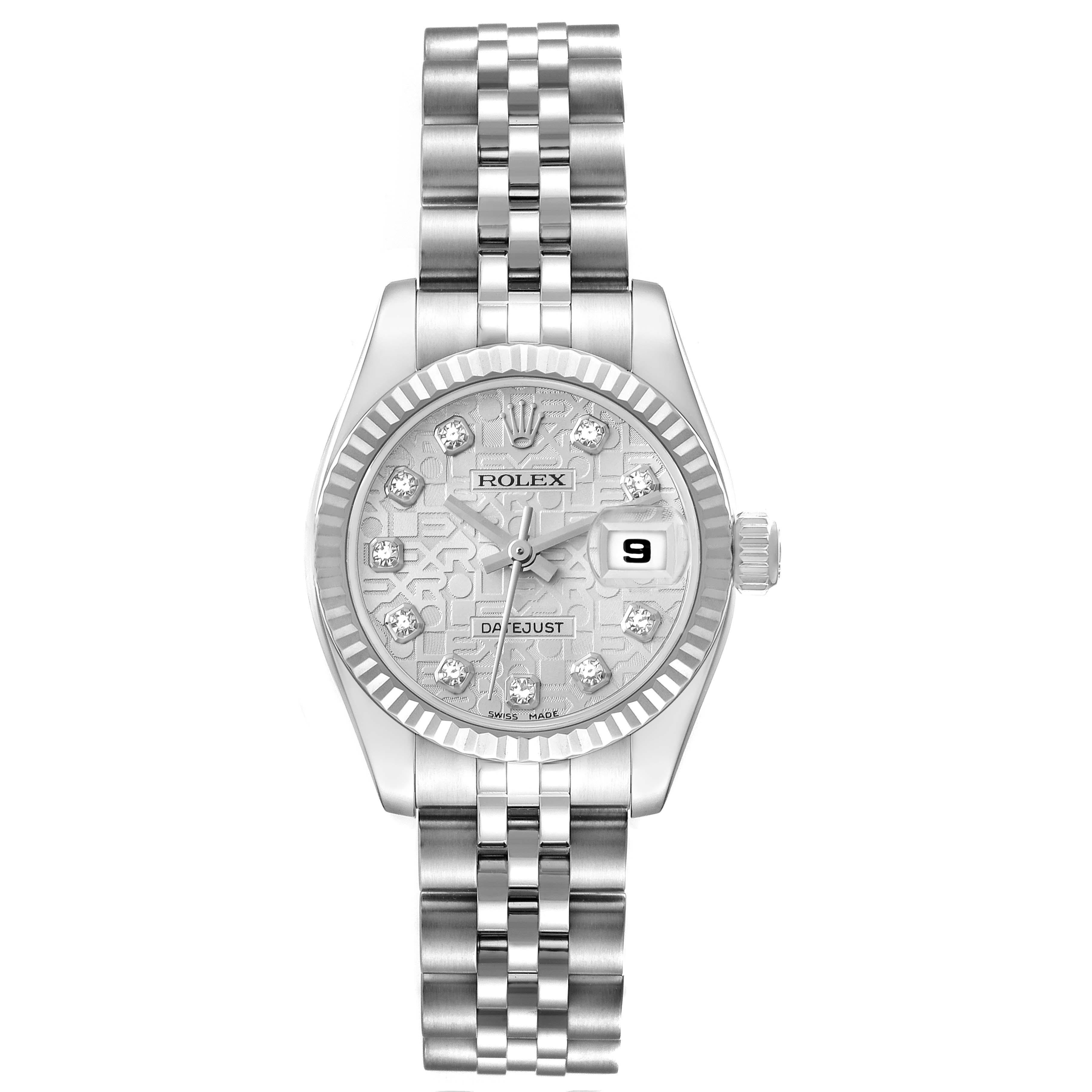 Rolex Datejust Steel White Gold Diamond Dial Ladies Watch 179174 Box Card For Sale 1