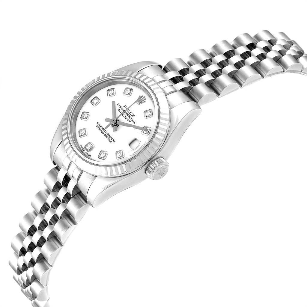 Rolex Datejust Steel White Gold Diamond Dial Ladies Watch 179174 In Excellent Condition In Atlanta, GA