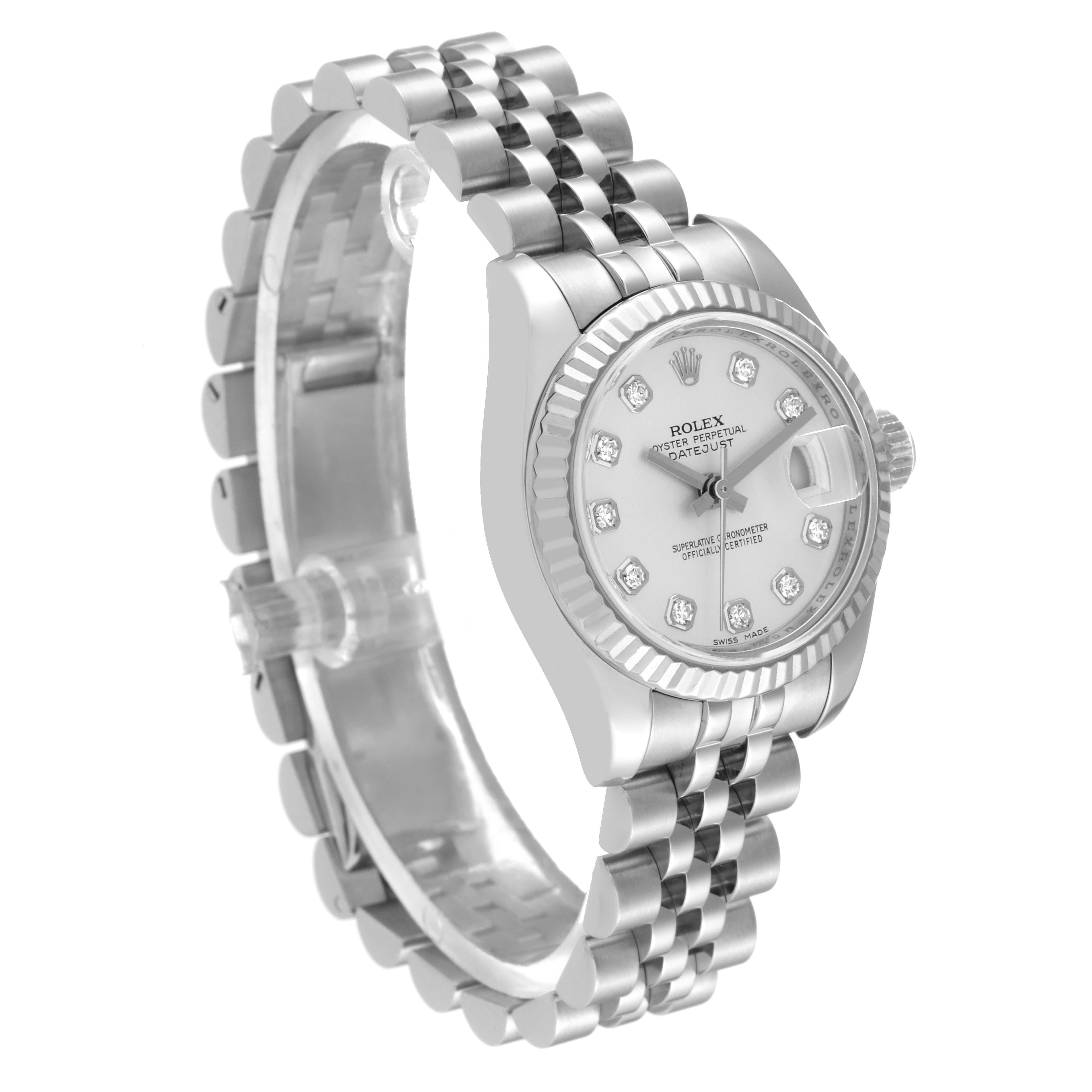 Rolex Datejust Steel White Gold Diamond Dial Ladies Watch 179174 In Excellent Condition In Atlanta, GA