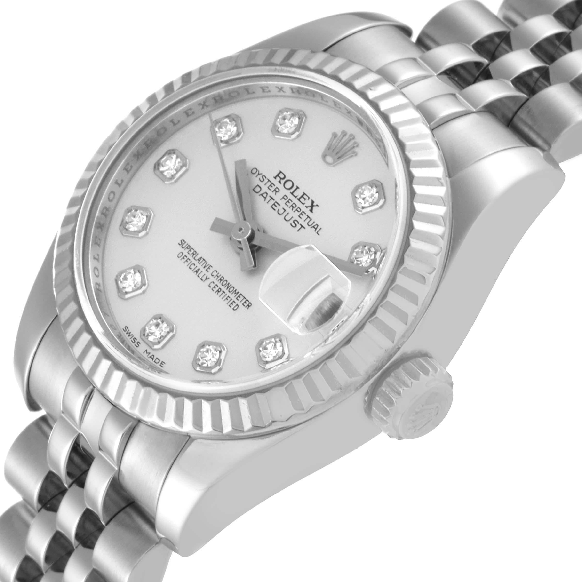 Rolex Datejust Steel White Gold Diamond Dial Ladies Watch 179174 1