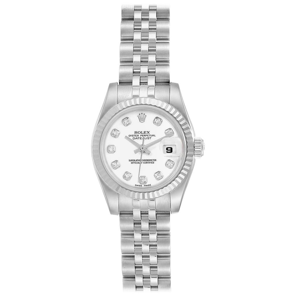 Rolex Datejust Steel White Gold Diamond Dial Ladies Watch 179174