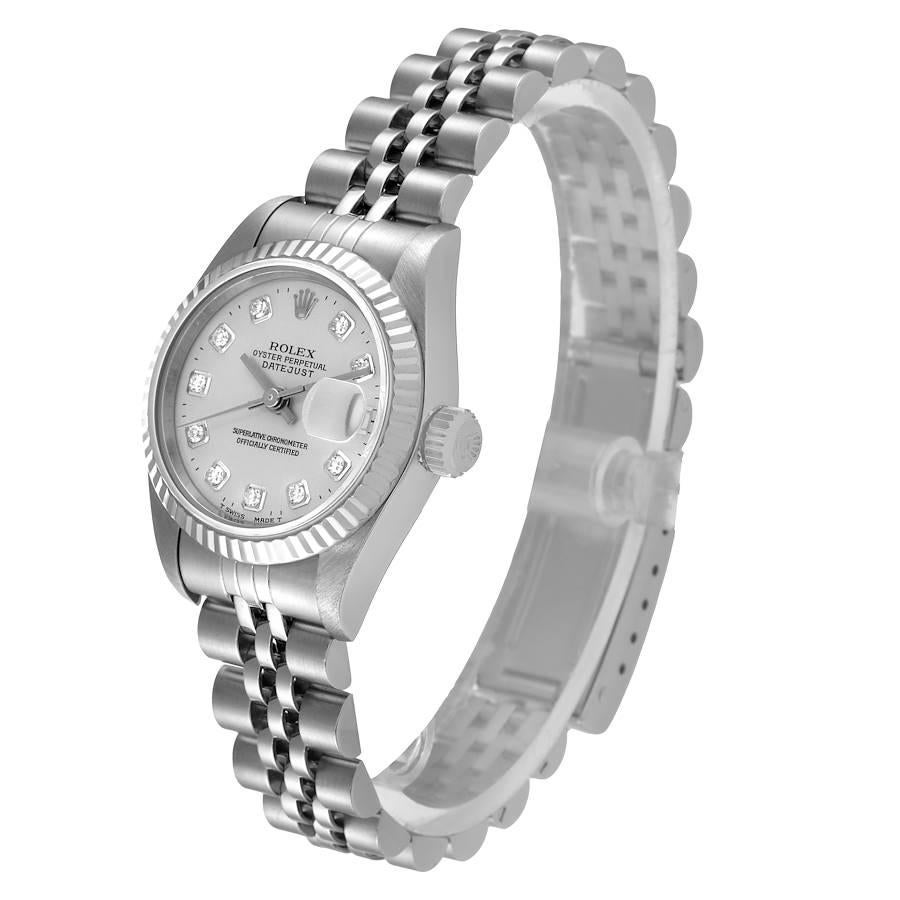 Rolex Datejust Steel White Gold Diamond Dial Ladies Watch 69174 Box Papers In Good Condition In Atlanta, GA