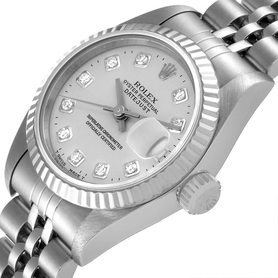 Women's Rolex Datejust Steel White Gold Diamond Dial Ladies Watch 69174 Box Papers