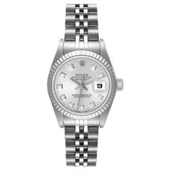 Rolex Datejust Steel White Gold Diamond Dial Ladies Watch 69174 Box Papers