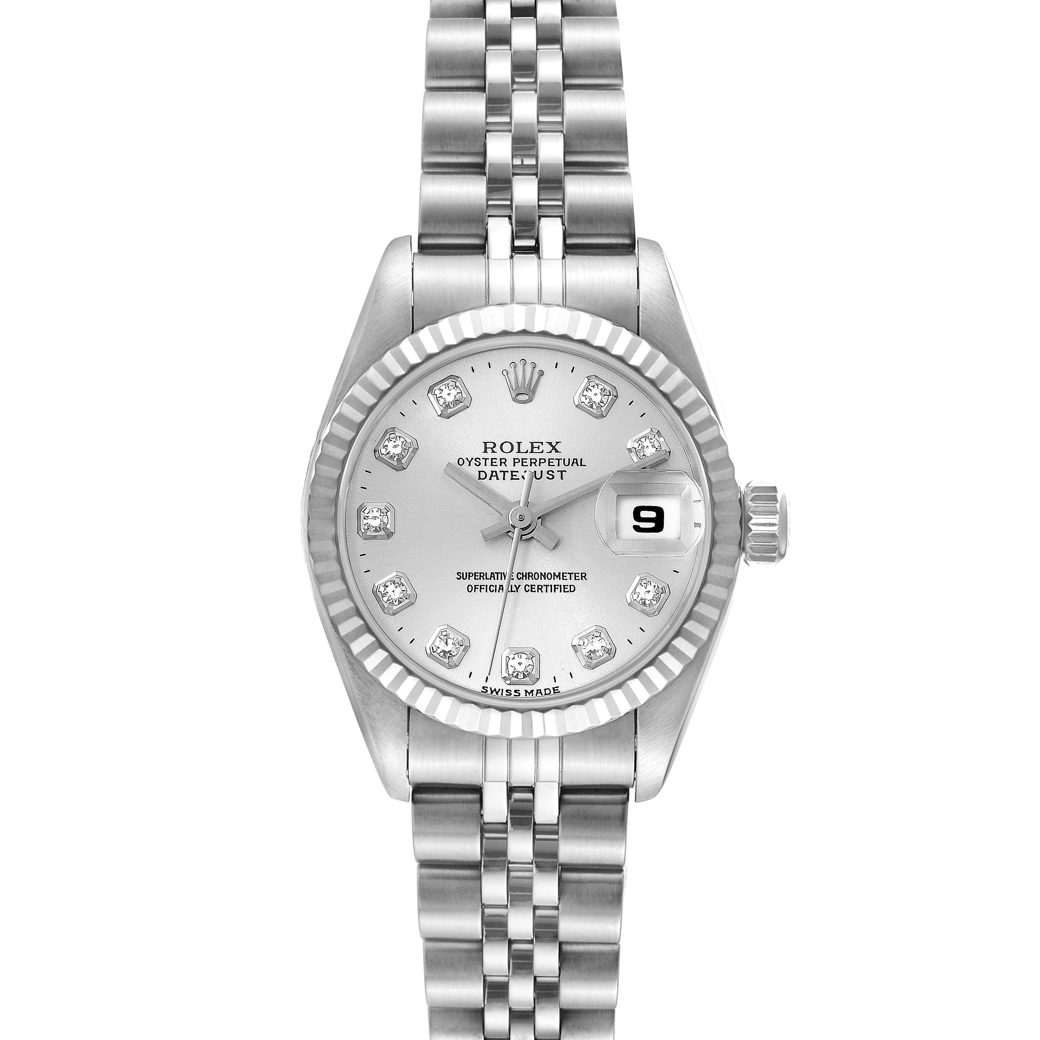 Rolex Montre Datejust en acier, or blanc et cadran en diamant, pour femmes 69174 en vente 6