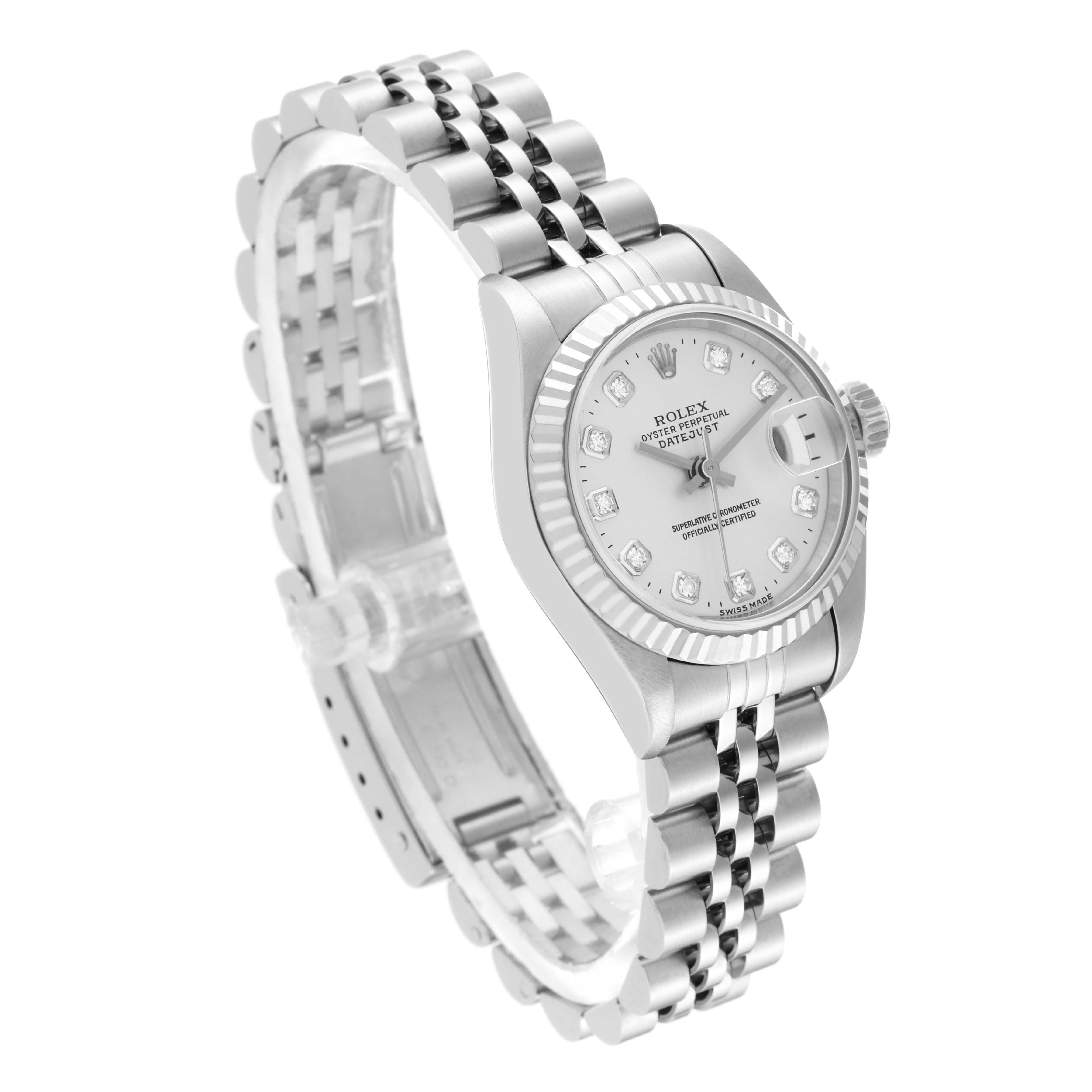 Rolex Montre Datejust en acier, or blanc et cadran en diamant, pour femmes 69174 en vente 3