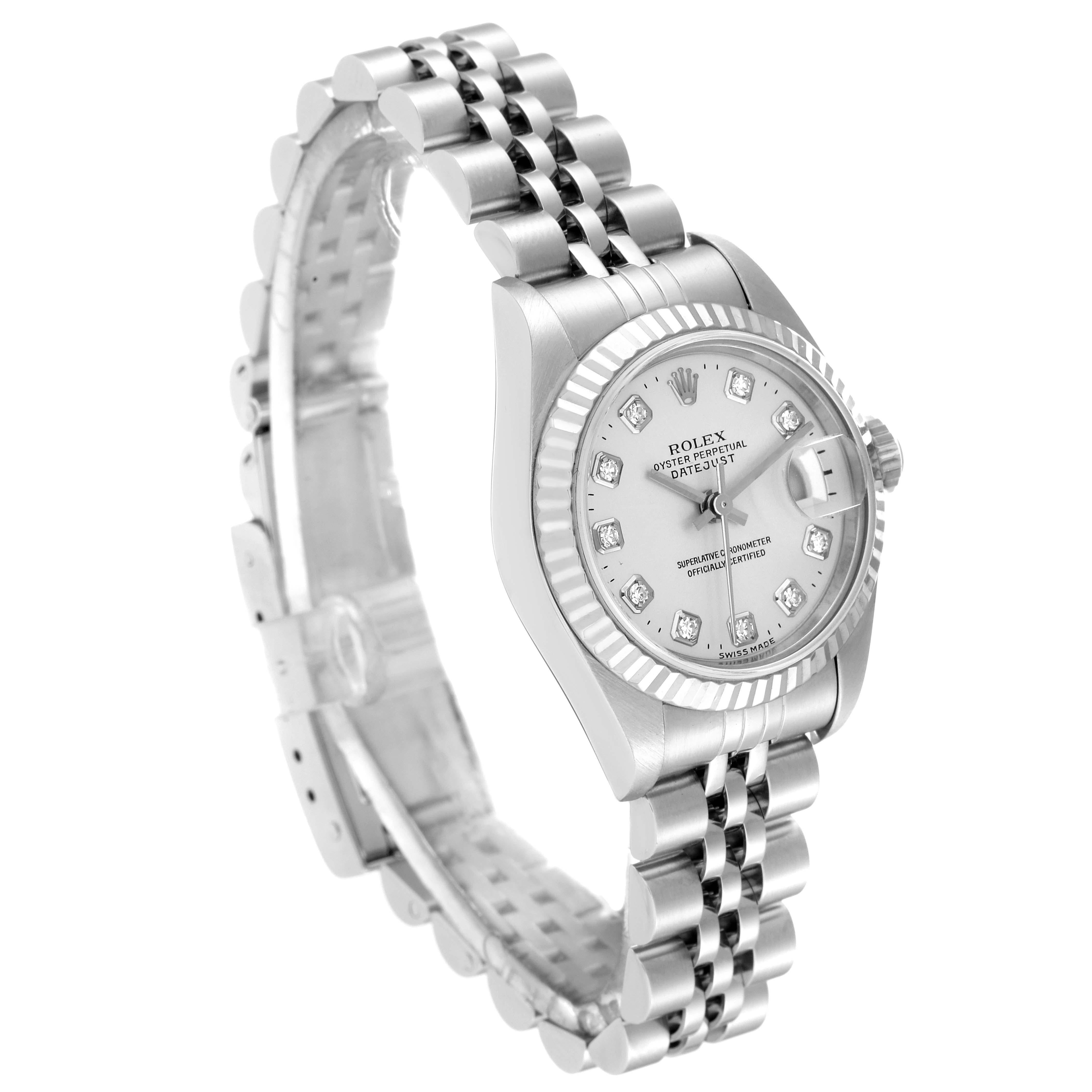 Rolex Datejust Steel White Gold Diamond Dial Ladies Watch 79174 In Excellent Condition In Atlanta, GA