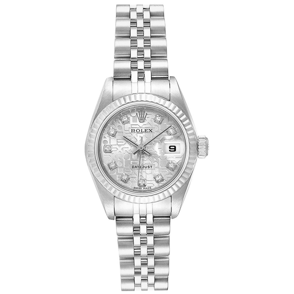 Rolex Datejust Steel White Gold Diamond Dial Ladies Watch 79174