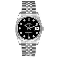 Rolex Datejust Steel White Gold Diamond Dial Mens Watch 116234 Box Card