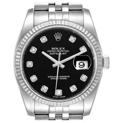 Rolex Datejust Steel White Gold Diamond Dial Mens Watch 116234 Box Card