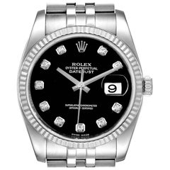 Rolex Datejust Steel White Gold Diamond Dial Mens Watch 116234 Box Card