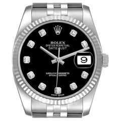 Rolex Datejust Steel White Gold Diamond Dial Mens Watch 116234 Box Card