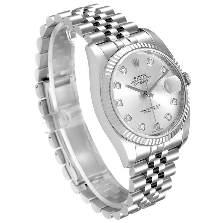 Rolex Datejust Steel White Gold Diamond Dial Mens Watch 116234 In Excellent Condition In Atlanta, GA