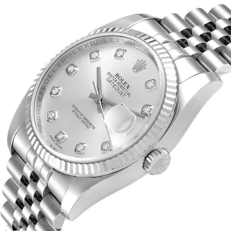Rolex Datejust Steel White Gold Diamond Dial Mens Watch 116234 1