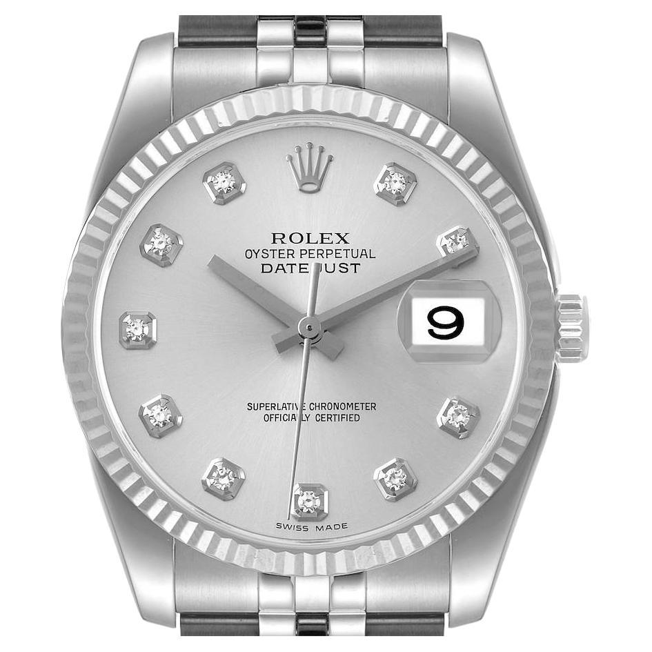Rolex Datejust Steel White Gold Diamond Dial Mens Watch 116234