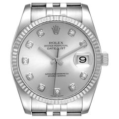 Rolex Datejust Steel White Gold Diamond Dial Mens Watch 116234
