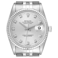 Rolex Datejust Steel White Gold Diamond Dial Mens Watch 16234 Box Papers
