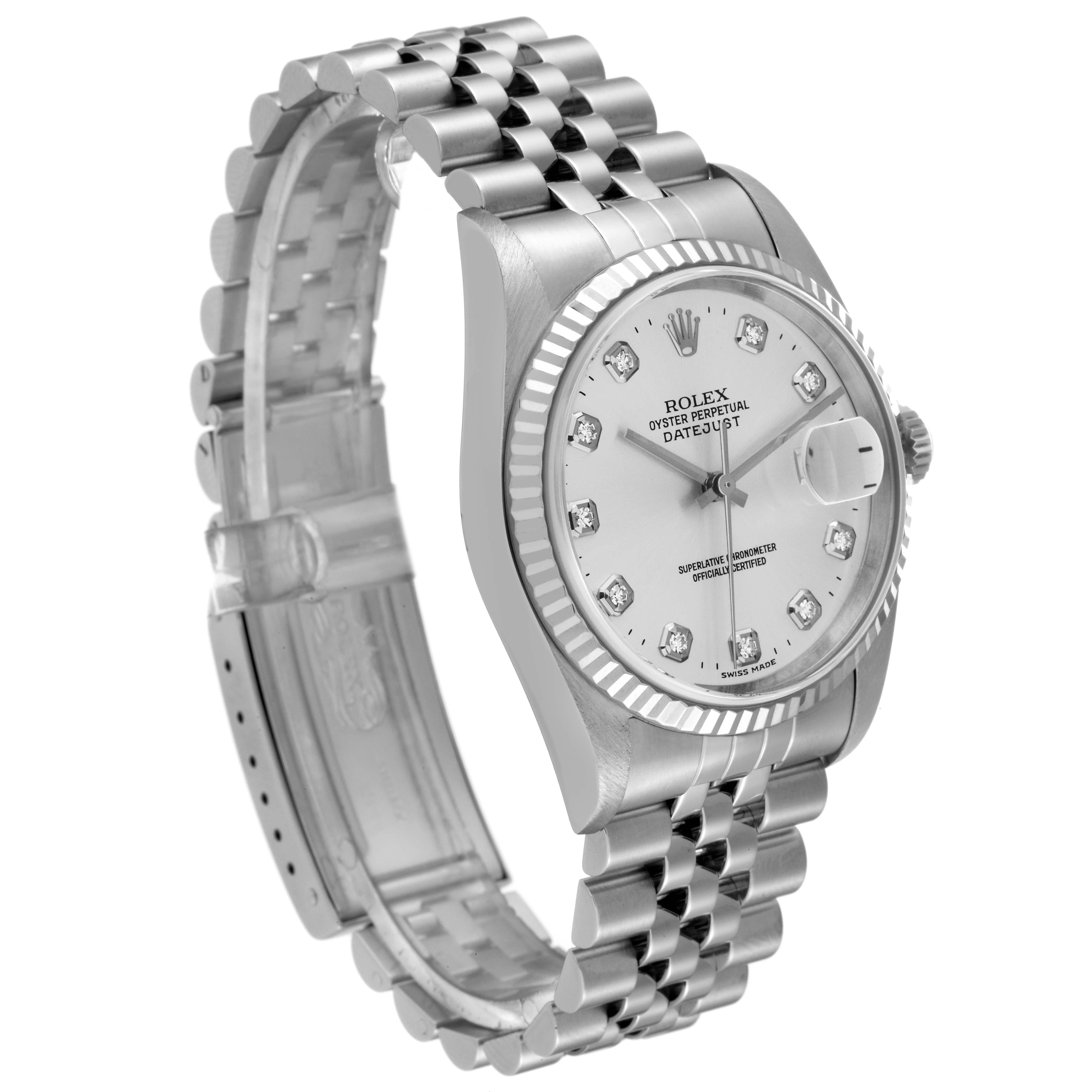 Rolex Datejust Steel White Gold Diamond Dial Mens Watch 16234 In Excellent Condition In Atlanta, GA