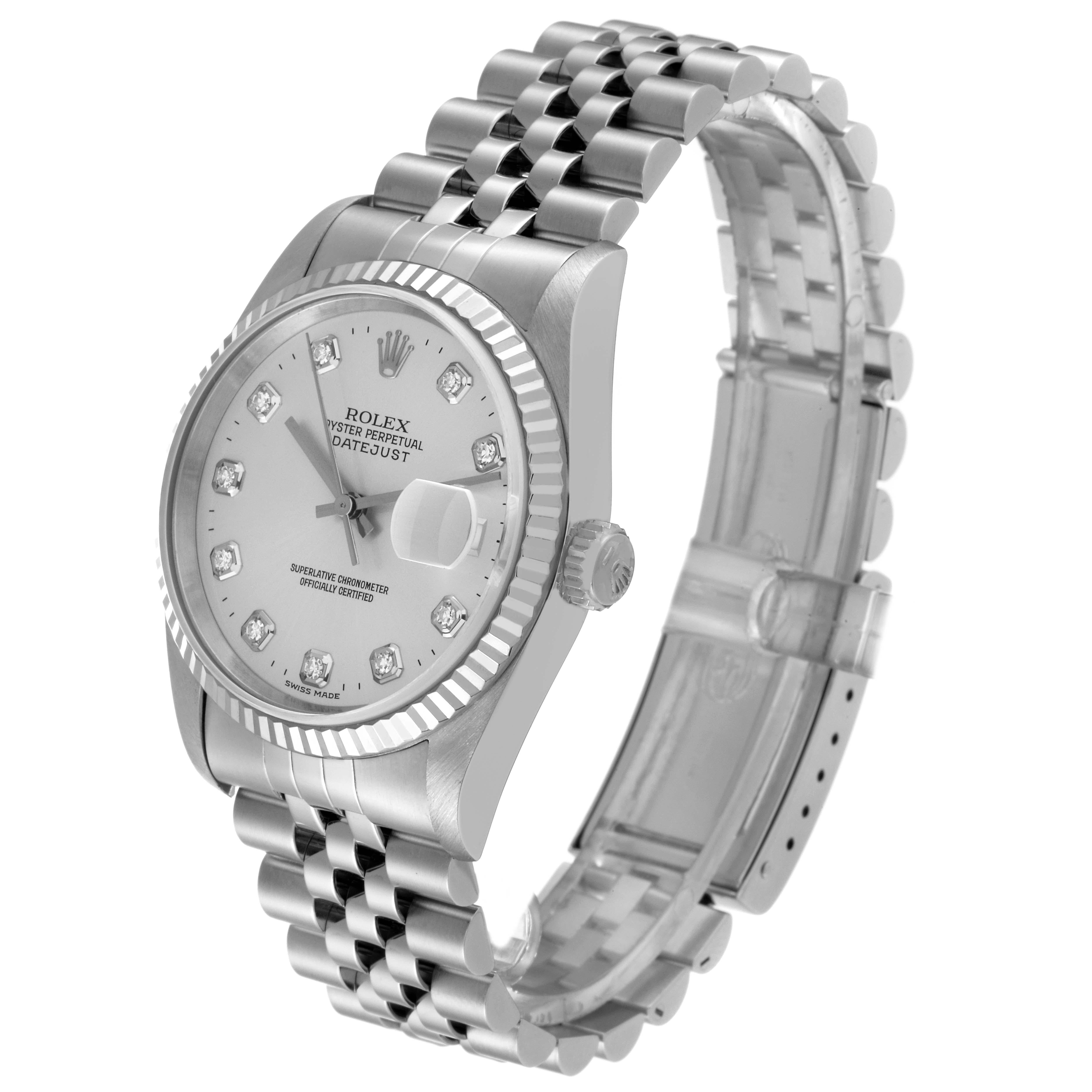 Rolex Datejust Steel White Gold Diamond Dial Mens Watch 16234 In Excellent Condition In Atlanta, GA