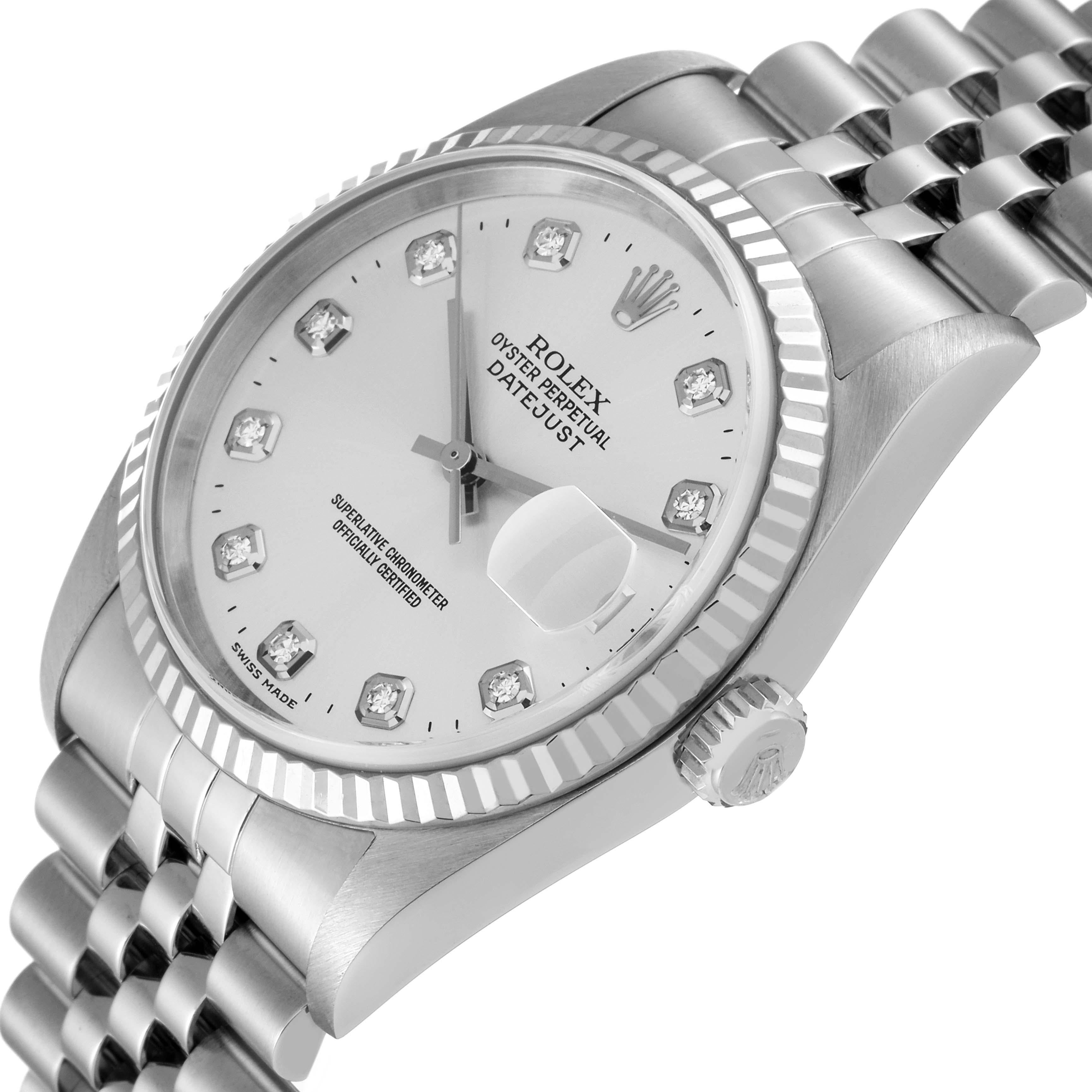 Rolex Datejust Steel White Gold Diamond Dial Mens Watch 16234 1
